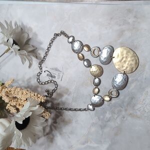 CHICO'S Silver and Gold Hammered Statement Bib Necklace NWT